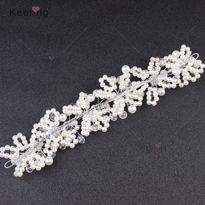 Applique en perles faites à la main <span class=keywords><strong>de</strong></span> luxe, fil <span class=keywords><strong>métallique</strong></span> avec des perles brillantes, accessoires pour robes <span class=keywords><strong>de</strong></span> mariée WHD-099 - Product Image 1