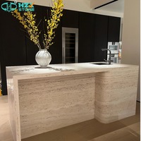 Dalles de marbre travertin beige HZX Premium pour cuisine, îlot de cuisine, comptoir, table basse en pierre de luxe personnalisable