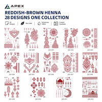 Autocollant de tatouage temporaire au henné brun rougeâtre, 28 motifs, style floral coréen, pour le visage/sous les yeux, 120x158mm
