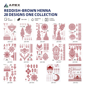 Autocollant de tatouage au henné brun rougeâtre, 28 motifs, 120x158mm - Product Image 2