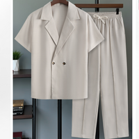 Ensemble de costume décontracté pour homme à manches courtes, veste croisée à revers, deux pièces, coupe ajustée, idéal pour l'été, affaires et occasions formelles, vente en gros