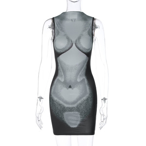 Nouvelle arrivée été 2025, robe pour <span class=keywords><strong>femme</strong></span> à col rond, imprimé 3D corps nu, courte, sexy, sans manches, imprimé silhouette, robes décontractées pour <span class=keywords><strong>femme</strong></span> - Product Image 6
