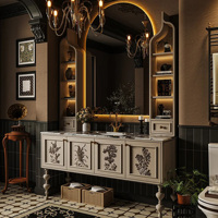Mueble de Baño de Madera con Doble Lavabo de Diseño Francés de 36-92 Pulgadas, Moderno y Minimalista, con Almacenamiento y Espejo Inteligente para Uso en Hoteles