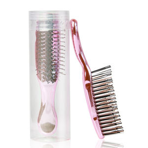 Cepillo de pelo de nailon para desenredar electrochapado rosa a la moda personalizado de fábrica, cepillo de pelo pequeño portátil antiencrespamiento con dientes de seis filas - Product Image 6