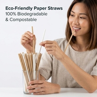 Pailles en papier écologiques de qualité alimentaire 6x197mm, pailles jetables biodégradables, pailles en papier kraft brun blanc naturel pour jus