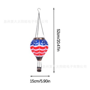 Solar Hot Air Balloon Lantern Glass <b>Led</b> <b>Light</b> Hanging Outdoor Garden Decor 52cm With Usa Flag Design - Product Image 1