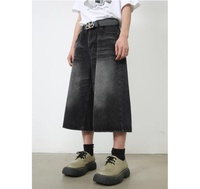Short en jean délavé rétro pour homme, jean trois-quarts à jambes larges, pantalon droit ample, style décontracté d'été tendance
