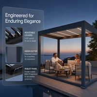 Pergola en aluminium à lames orientables avec éclairage LED, motorisée, revêtement poudré, écologique, pour jardin extérieur, pavillon, gazebo pour balcon