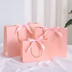 <b>Pink</b> <b>Ribbon</b> Handle Custom logo Luxury Clothing Retail Bag Packing Gift Bag De Papel Shopping Paper Bags With <b>Ribbon</b> Handles - Product Image 2