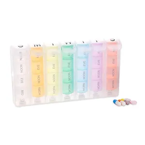 Rainbow 28 Grid Weekly Daily Portable Spring Pill Storage case Medicine Tablet Box para viajes al aire libre
