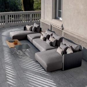 Ensemble de canapés d'extérieur en forme de L, structure en alliage d'aluminium, bois de teck, mobilier de jardin imperméable pour villa, cour, balcon - Product Image 1