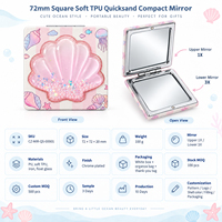 Miroir compact à coque de 72 mm, style sable mouvant, miroir de maquillage carré de poche, style océan, logo personnalisé