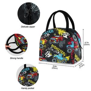 Custom Monster Truck Pattern Insulated Lunch Bag with Zipper Closure and Handle for Kids Outdoor Picnic Cooler Lunch Bag - Product Image 2