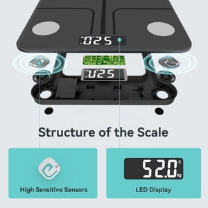 Balance connectée intelligente à capteur LED pour la mesure de la graisse corporelle et de l'eau, compatible application, capacité 180 kg, verre trempé, IMC, usage domestique - Product Image 4
