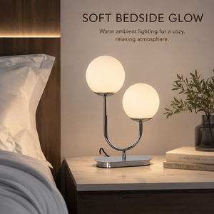 Modern Double Globe Table <b>Lamp</b> Frosted Glass Shade Polished Steel Bedside Desk <b>Lamp</b> OEM ODM Lighting Factory - Product Image 3