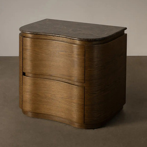 Modern Minimalist Curved Bedside Cabinet 2 Drawers Marble Top <strong>Night</strong> <strong>Stand</strong> for Hotel - Product Image 1