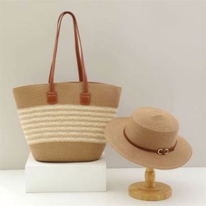 Wholesale Flat Top <b>Straw</b> <b>Hat</b> Fashion Women Large Capacity Tote Bag Seaside Vacation Tote Beach Shoulder Bag and <b>Straw</b> <b>Hats</b> Set - Product Image 2
