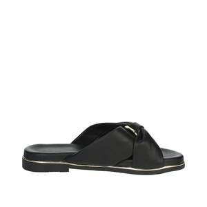 Marco Tozzi Sandalias planas para mujer, zapatos deslizantes con correa cruzada de cuero negro, talla 42 - Product Image 4
