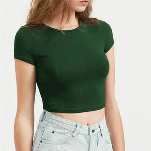 Commercio all'ingrosso Casuale delle Donne Girocollo Manica Corta Soild Crop Top T-Shirt di Base - Product Image 3