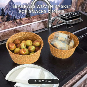 ตะกร้าเก็บของอเนกประสงค์ทรงกลมสไตล์วินเทจ ทำจากหญ้าทะเล สำหรับใช้ในบ้าน - Product Image 2