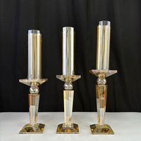 3pcs eines Sets Champagner Gold Glas Kristall Kerzenhalter mit Glasrohr MH-Z0505