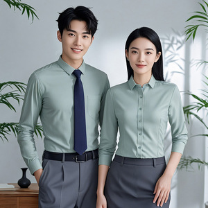 Unisex Long Sleeve Professional Shirt Solid Color Polyester Hotel Uniforms - Product Image 1