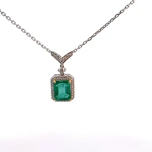 Firstmadam Custom Puur 18K Wit Goud Natuurlijke Smaragd Diamanten Frame Hanger Ketting