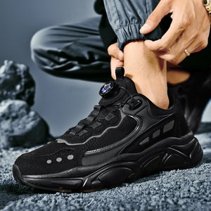 Baskets de course en cuir pour hommes et femmes, avec logo personnalisable, design <span class=keywords><strong>à</strong></span> bouton rotatif, auto-<span class=keywords><strong>laçage</strong></span> facile <span class=keywords><strong>à</strong></span> porter, augmentant la taille, sport épais - Product Image 3