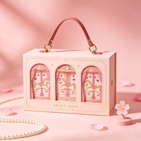 Boîte cadeau rose de luxe personnalisée avec poignée, design carrousel, pour les faveurs de mariage, emballage de chocolat