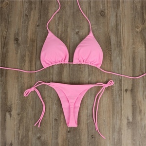 Traje de Baño Bikini de Dos Piezas con Logotipo Personalizado en 3D, MOQ Bajo, Muestra Gratis, Diseño Sólido con Parches, Triangular, Cintura Alta, Ropa de Playa para Mujer - Product Image 3