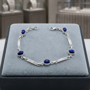 Pulsera de Plata de Ley 925 con Lapislázuli Azul Natural en Forma de Paz, Estilo Vintage, para Fiesta, para Mujer, Venta al por Mayor, ODM - Product Image 3