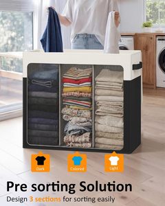 Panier à linge robuste de 190 L avec 3 sacs amovibles, panier à linge pour vêtements sales avec couvercle - Product Image 2