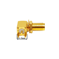 Conector Coaxial RF SMA Hembra de Ángulo Recto para PCB, 50 Ohmios, Chapado en Oro, Montaje Industrial de 90 Grados a Través del Orificio