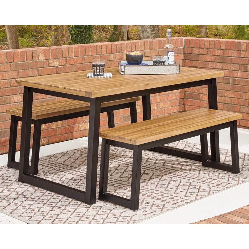 Outdoor furniture aluminum garden patio set rectangular wooden top table dinning set