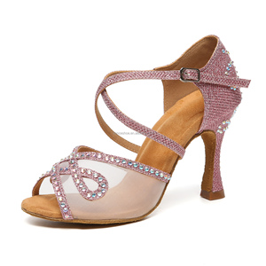 Zapatos de Baile Latino/Salsa/Cha-cha para Mujer LUOQIAO L624 <span class=keywords><strong>Rosa</strong></span>, con Brillantina, Pedrería, Parte Superior de Satén, Suela de Cuero Genuino, para Banquete - Product Image 1