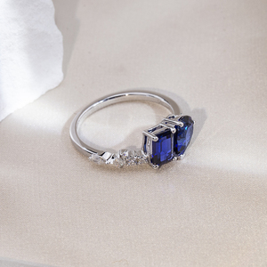 Messi Jewelry MSR-1805 <b>925</b> <b>Silver</b> Emreald Pear Cut May Birshstone Blue Sapphire Fashion <b>Ring</b> Claw Setting Two Stone <b>Ring</b> - Product Image 2