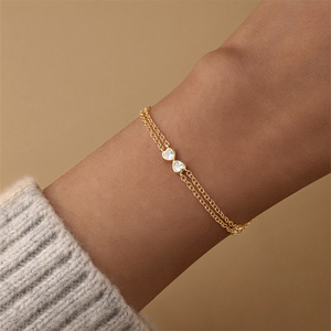 Fashion Simple Ins Stylefashion Simple Ins Style love Zircon Bow Double love <b>Opal</b> Combined with Smooth element <b>Bracelet</b> - Product Image 5
