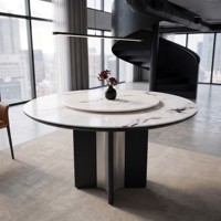 Table basse moderne en pierre naturelle, ensemble de table à manger en marbre pour villa, mobilier de salon, table à manger ronde en ardoise