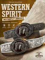 Ceinture en jean style western pour hommes et femmes avec motif rétro en relief, boucle en alliage et motif cheval, accessoire de mode