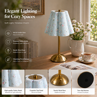 Lampe de table sans fil rechargeable en gros, abat-jour en tissu floral, lampe de bureau LED, lampe de chevet vintage pour chambre à coucher, salon, hôtel