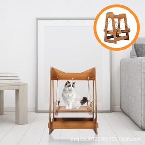 Cross-border wooden cat <b>swing</b> rocking bed, solid wood home cat toy hammock, indoor hemp <b>rope</b> hanging cat bed - Product Image 4