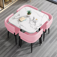 Ensemble de table à manger carrée nordique en pierre, gain de place, luxe, avec chaises en cuir artificiel pour la maison, le restaurant ou l'hôtel