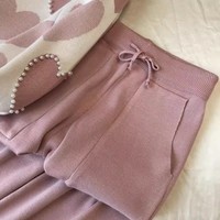 Ensemble 2 pièces pour femmes 2024 : Pull col rond et pantalon long, motif cœur, tricot perlé, tenue décontractée imprimée, collection automne-hiver