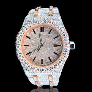 Montre Diamant Personnalisée Iced Bling Or et Argent Luxe Bijoux Verre Résistant à l'Eau 10 Bar Mécanique Acier Inoxydable Homme - Product Image 1