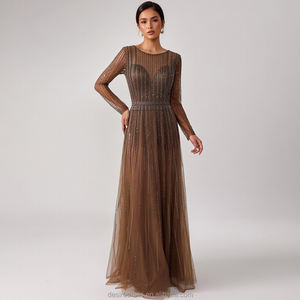 Vestido de Noche Largo con Cuentas y Lentejuelas de Lujo PBS002B, Vestido de Fiesta Musulmán Árabe para Mujer, Vestidos de Gala para Ocasiones Formales - Product Image 1