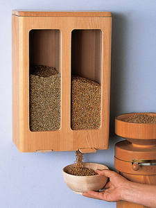 食品ディスペンサー 壁掛け式 ダブル ドライウッド シリアルディスペンサー、便利な収納 デュアルコントロール シリアル、ナッツ、コーヒー豆用 - Product Image 2