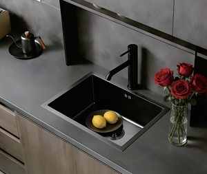 Évier compact en titane noir 450x440mm, cuve SUS304, à encastrer sous plan, robinet inclus - Product Image 2