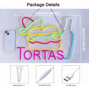 Tortas Neon <b>Sign</b> Mexican Restaurant Kitchen LED Decorative Light Colorful Acrylic Wall Ambient Light Shop <b>Sign</b> Indicator Light - Product Image 2