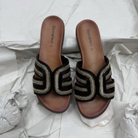 Nouvelles Sandales Plates d'Été pour Femmes, Boucle H, Chaussons Polyvalents à Bout Ouvert Orné de Diamants, Talons Carrés, Semelle Unique Décontractée, Pour la Plage ou l'Extérieur, en PVC