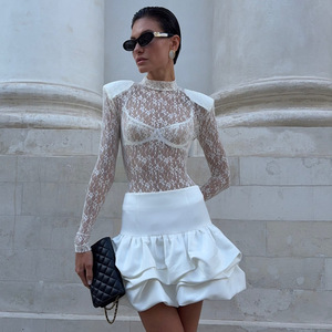 Vandi Sheer Lace Bodysuit Full Sleeve Stretch Women's Base Layer Top Autumn Winter - Product Image 1